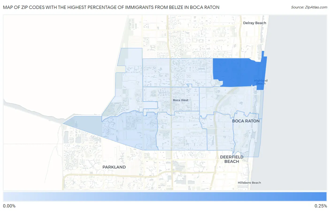 Zip Codes with the Highest Percentage of Immigrants from Belize in Boca Raton Map