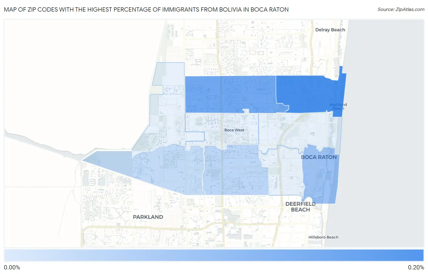 Zip Codes with the Highest Percentage of Immigrants from Bolivia in Boca Raton Map