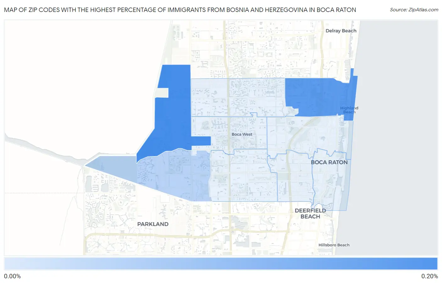 Zip Codes with the Highest Percentage of Immigrants from Bosnia and Herzegovina in Boca Raton Map