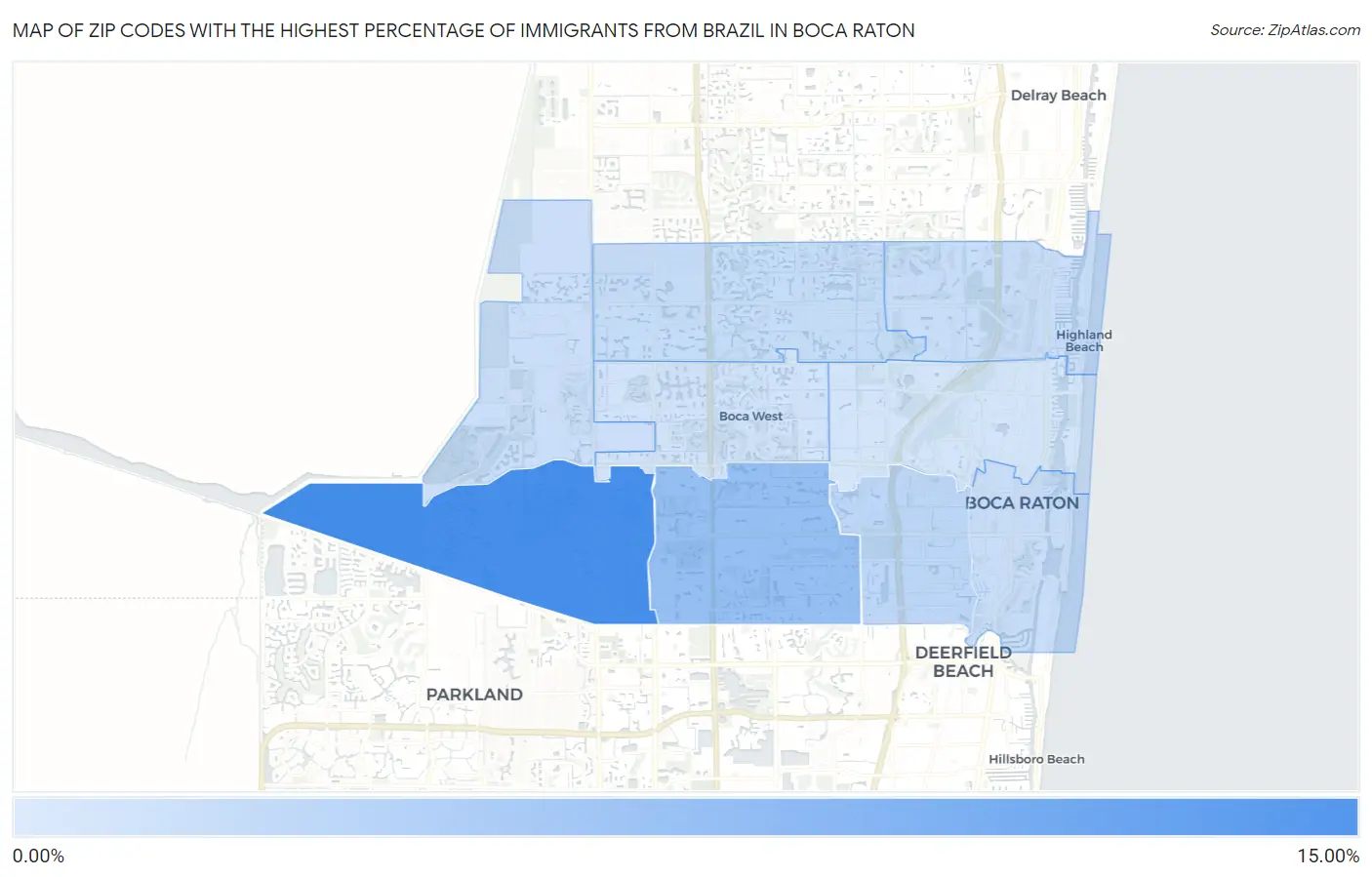 Zip Codes with the Highest Percentage of Immigrants from Brazil in Boca Raton Map