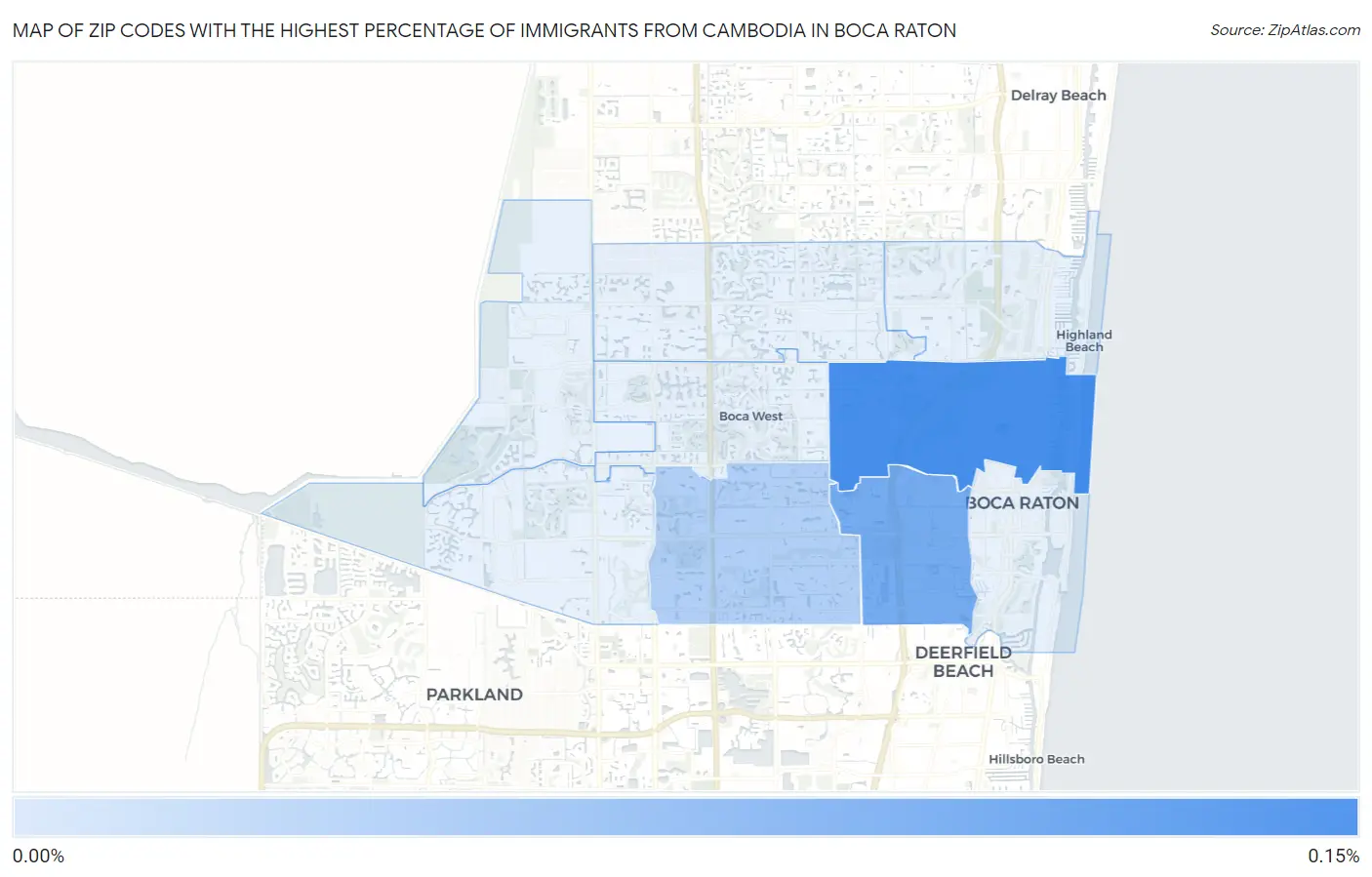 Zip Codes with the Highest Percentage of Immigrants from Cambodia in Boca Raton Map