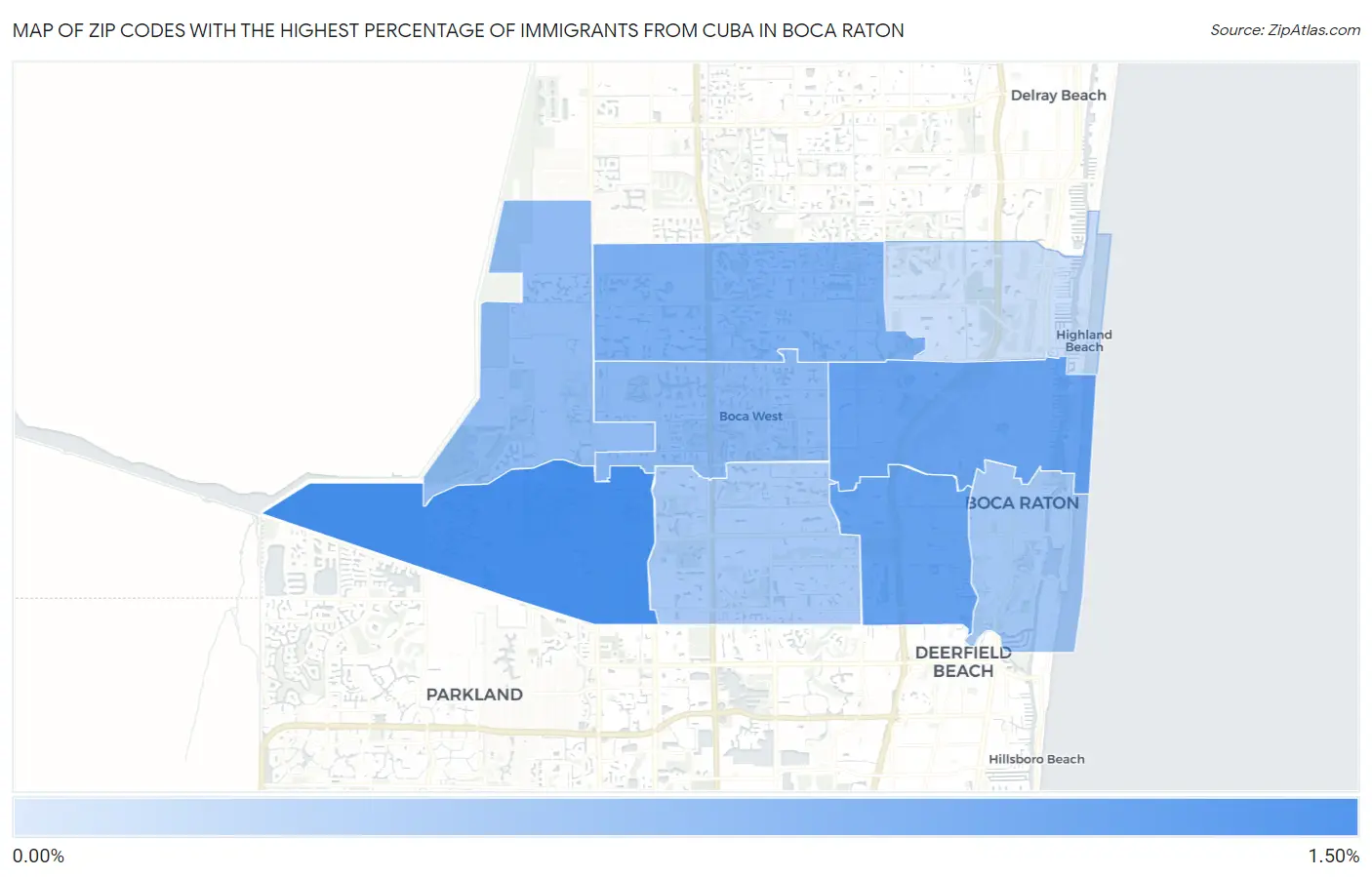 Zip Codes with the Highest Percentage of Immigrants from Cuba in Boca Raton Map