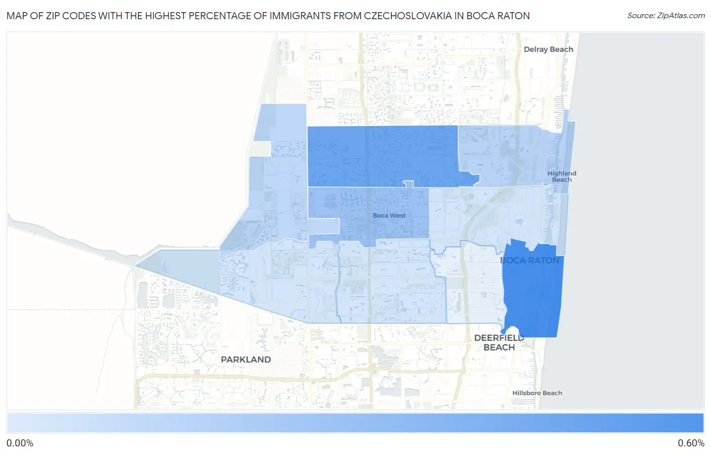 Zip Codes with the Highest Percentage of Immigrants from Czechoslovakia in Boca Raton Map