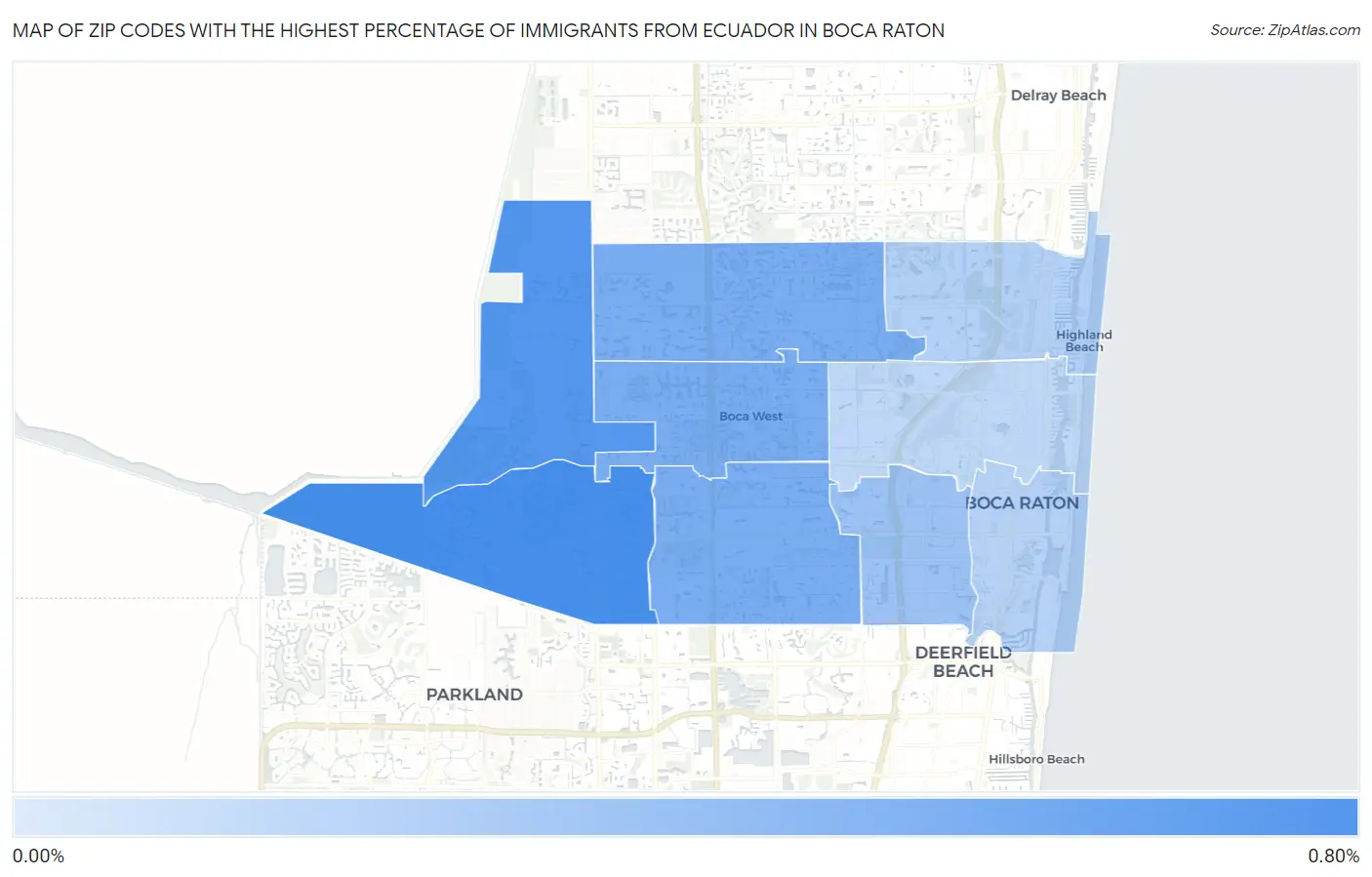 Zip Codes with the Highest Percentage of Immigrants from Ecuador in Boca Raton Map