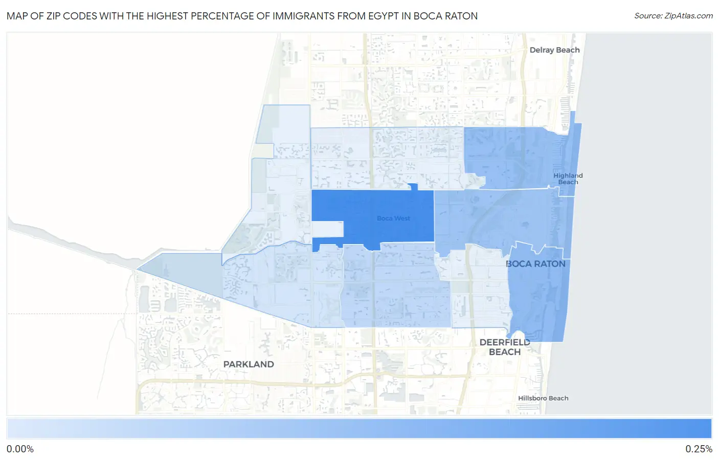 Zip Codes with the Highest Percentage of Immigrants from Egypt in Boca Raton Map