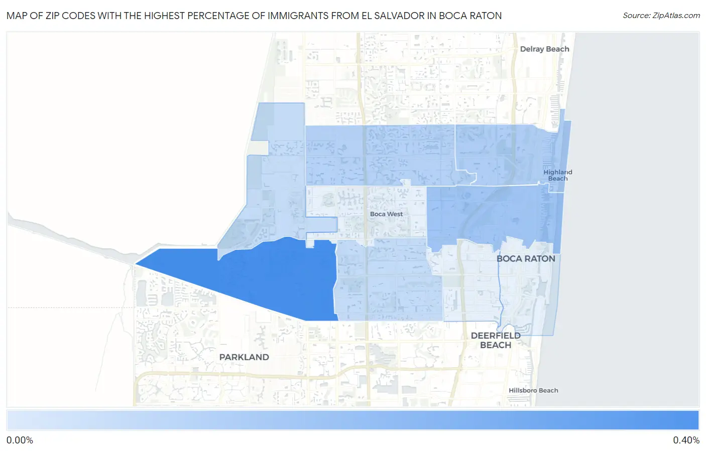Zip Codes with the Highest Percentage of Immigrants from El Salvador in Boca Raton Map