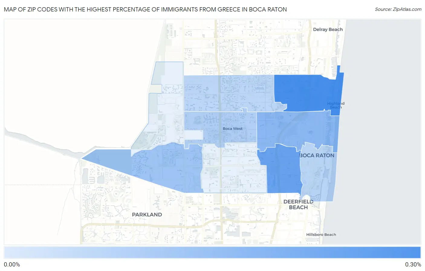 Zip Codes with the Highest Percentage of Immigrants from Greece in Boca Raton Map