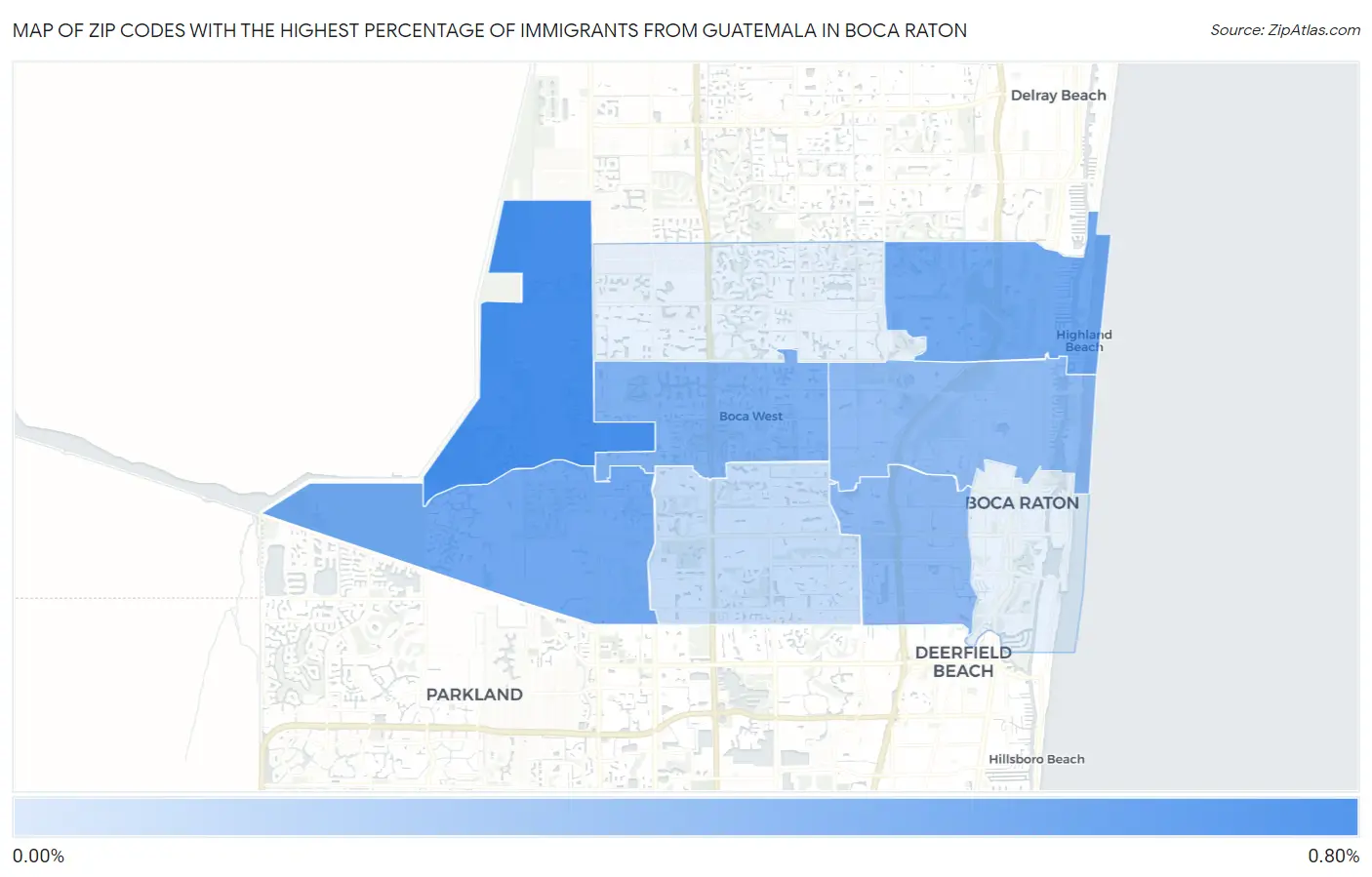Zip Codes with the Highest Percentage of Immigrants from Guatemala in Boca Raton Map