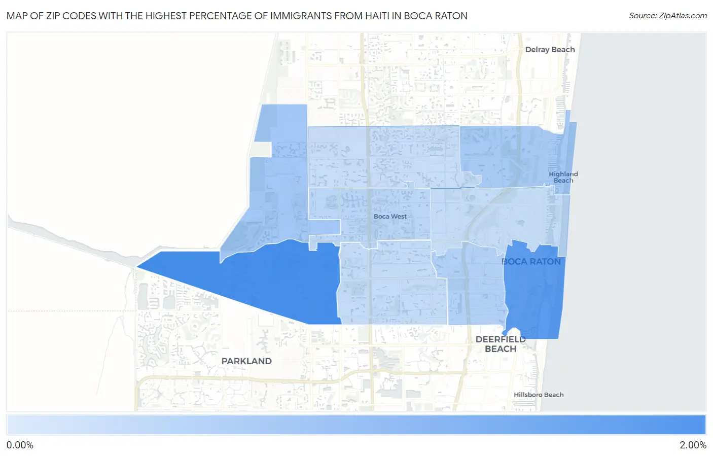 Zip Codes with the Highest Percentage of Immigrants from Haiti in Boca Raton Map