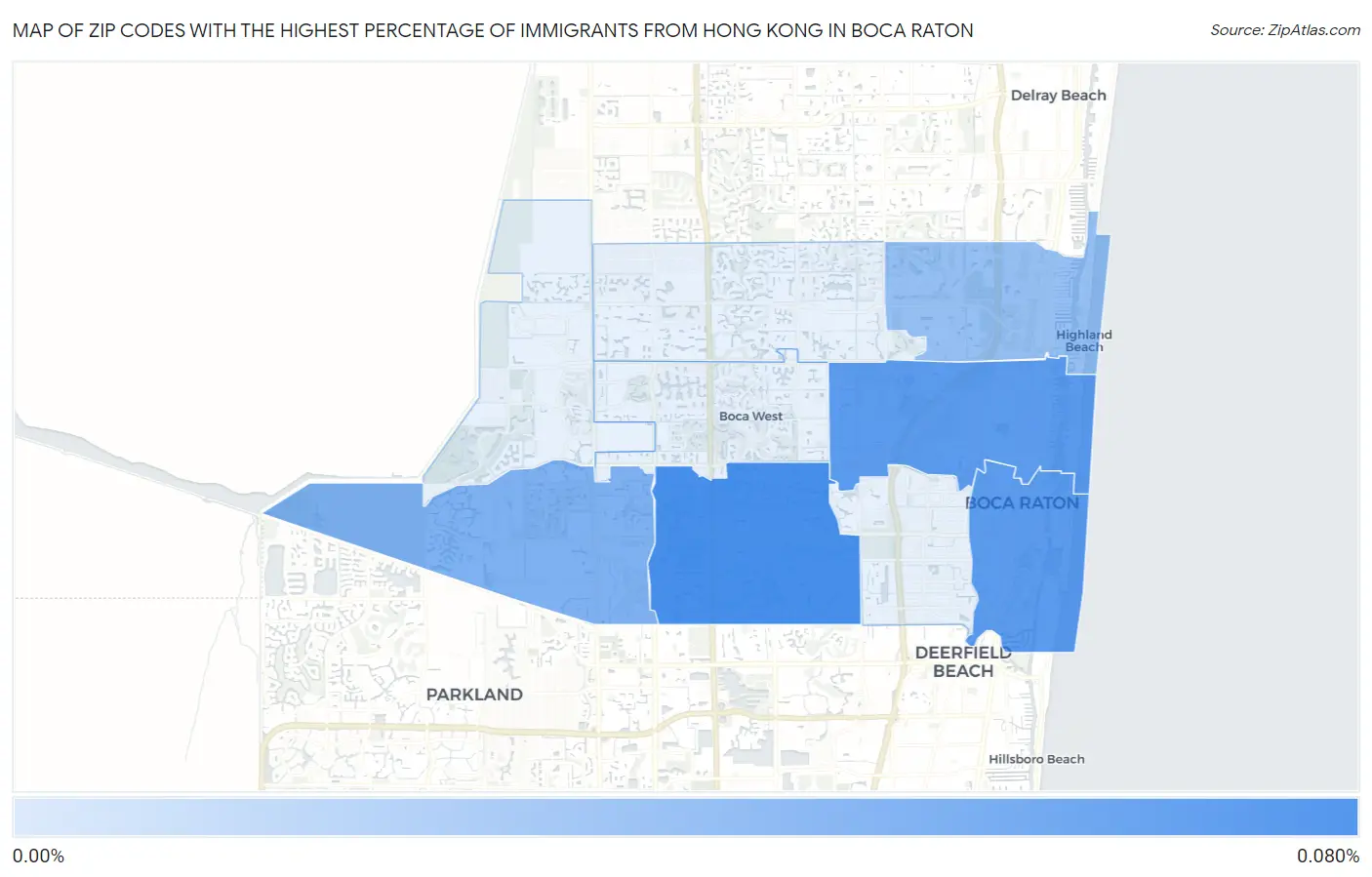 Zip Codes with the Highest Percentage of Immigrants from Hong Kong in Boca Raton Map