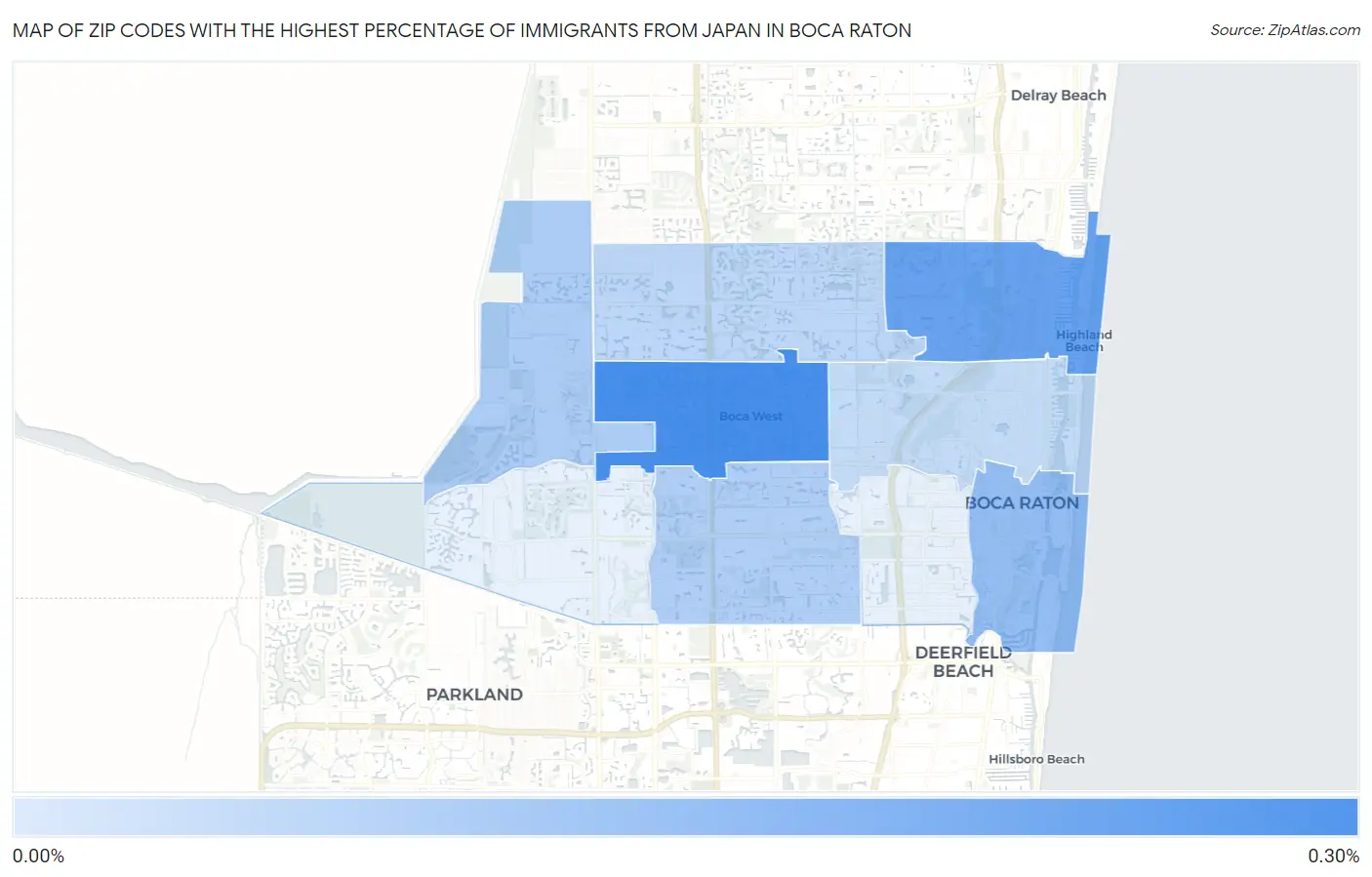 Zip Codes with the Highest Percentage of Immigrants from Japan in Boca Raton Map