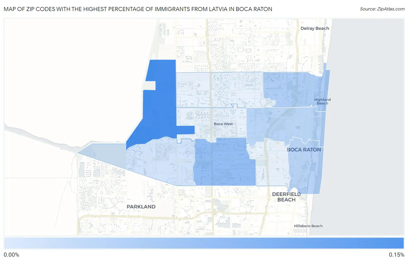 Zip Codes with the Highest Percentage of Immigrants from Latvia in Boca Raton Map