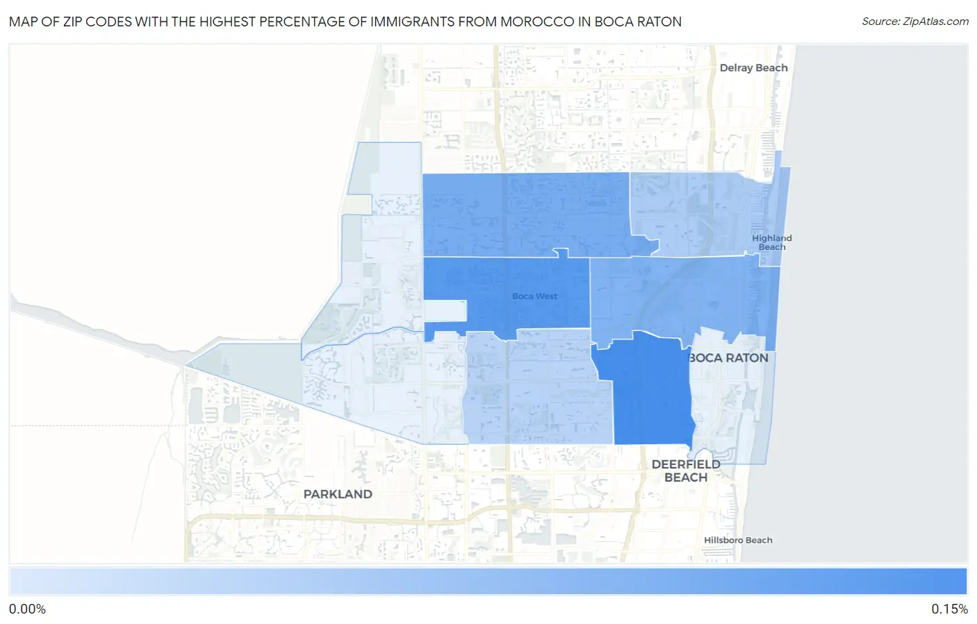 Zip Codes with the Highest Percentage of Immigrants from Morocco in Boca Raton Map