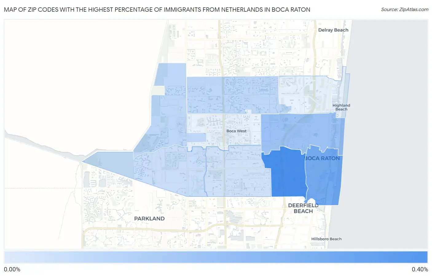 Zip Codes with the Highest Percentage of Immigrants from Netherlands in Boca Raton Map