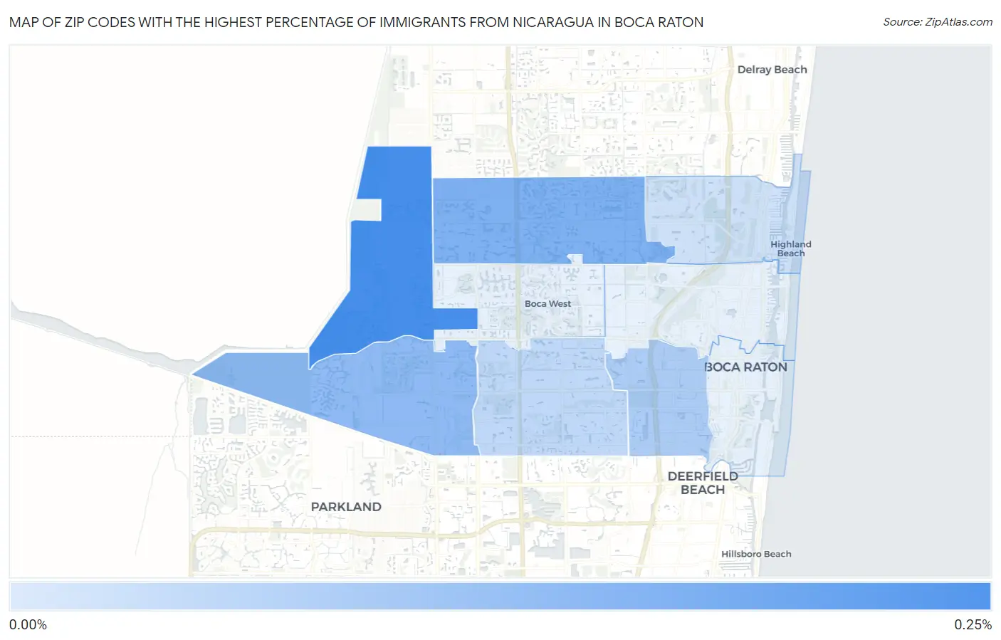 Zip Codes with the Highest Percentage of Immigrants from Nicaragua in Boca Raton Map
