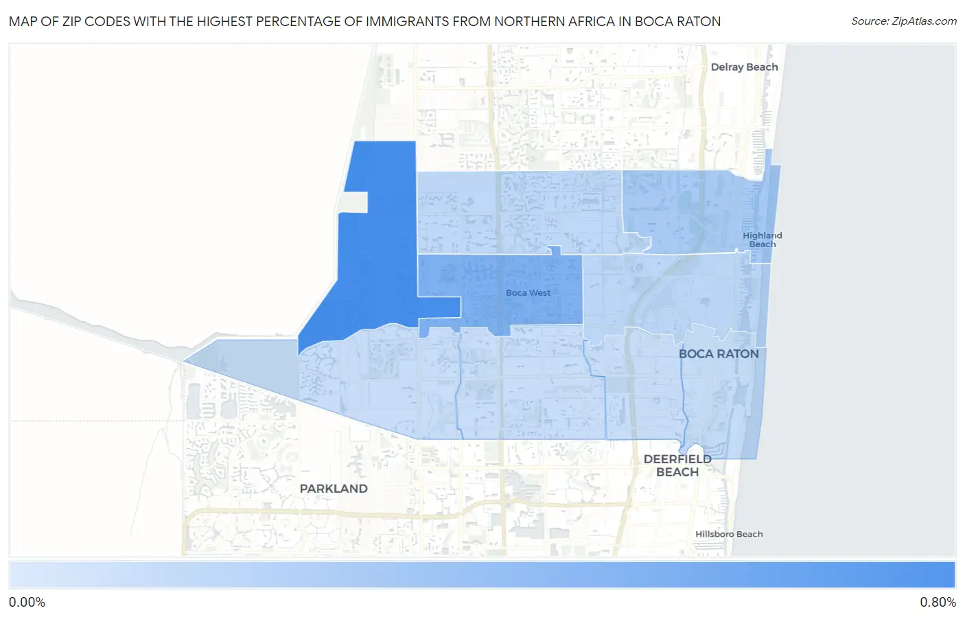 Zip Codes with the Highest Percentage of Immigrants from Northern Africa in Boca Raton Map