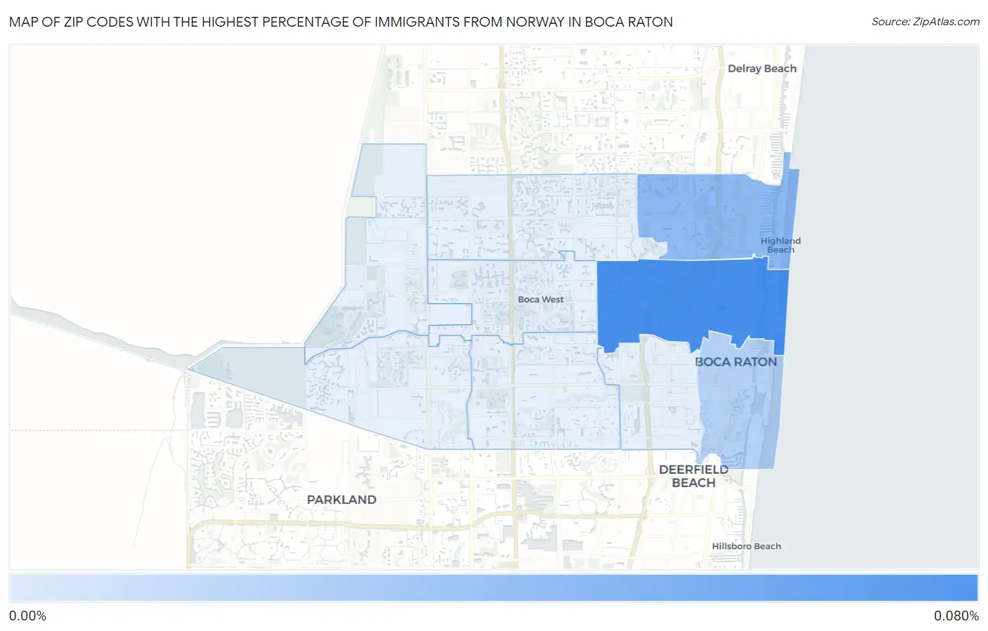 Zip Codes with the Highest Percentage of Immigrants from Norway in Boca Raton Map