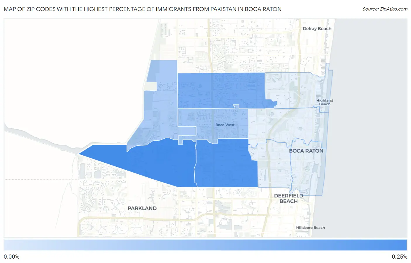 Zip Codes with the Highest Percentage of Immigrants from Pakistan in Boca Raton Map