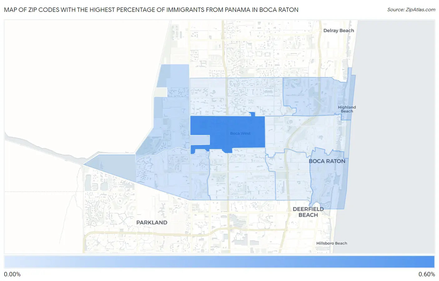 Zip Codes with the Highest Percentage of Immigrants from Panama in Boca Raton Map
