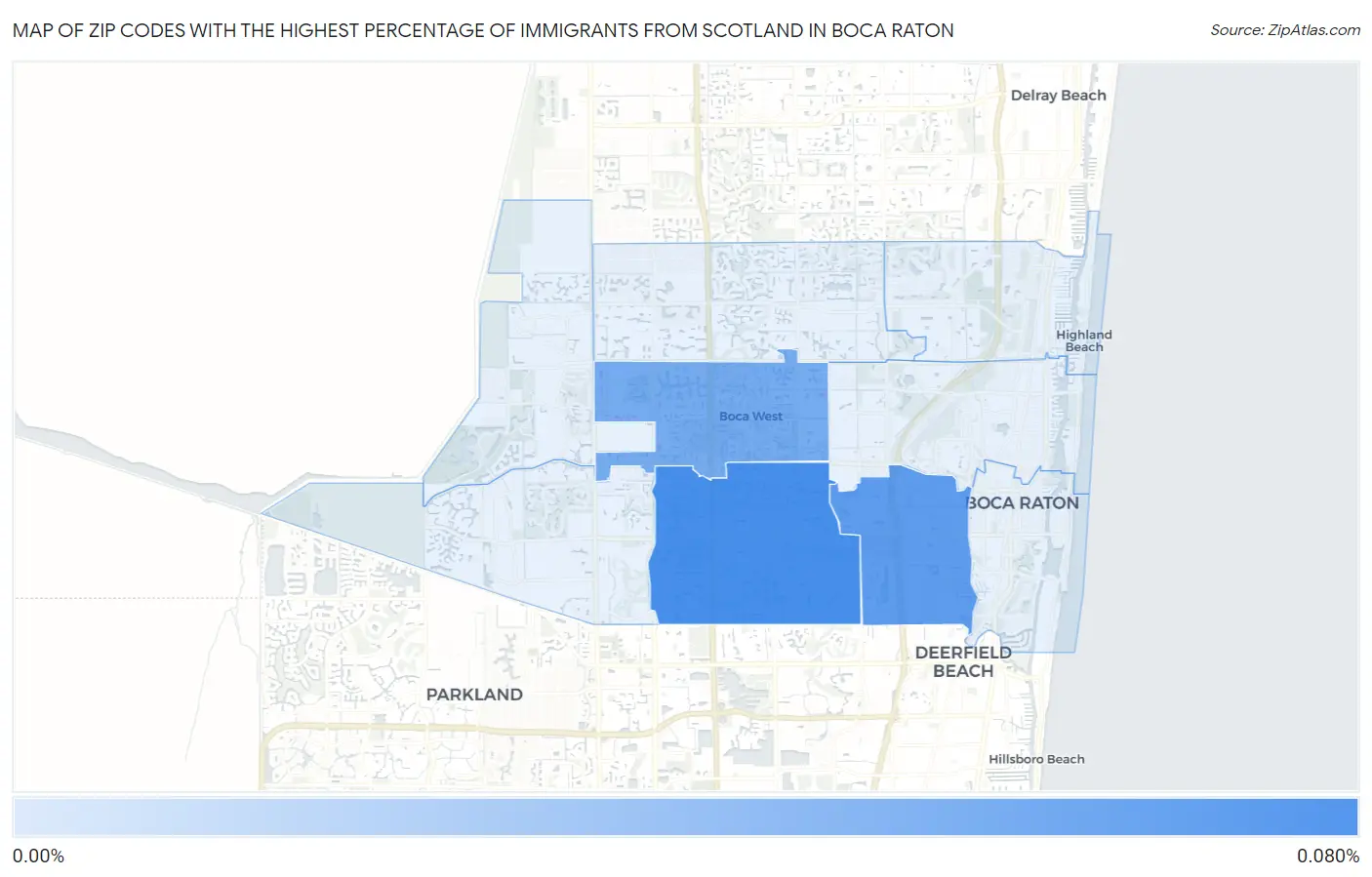 Zip Codes with the Highest Percentage of Immigrants from Scotland in Boca Raton Map