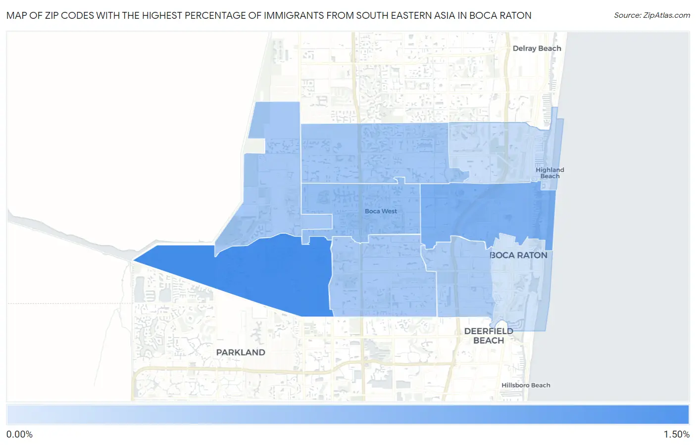 Zip Codes with the Highest Percentage of Immigrants from South Eastern Asia in Boca Raton Map