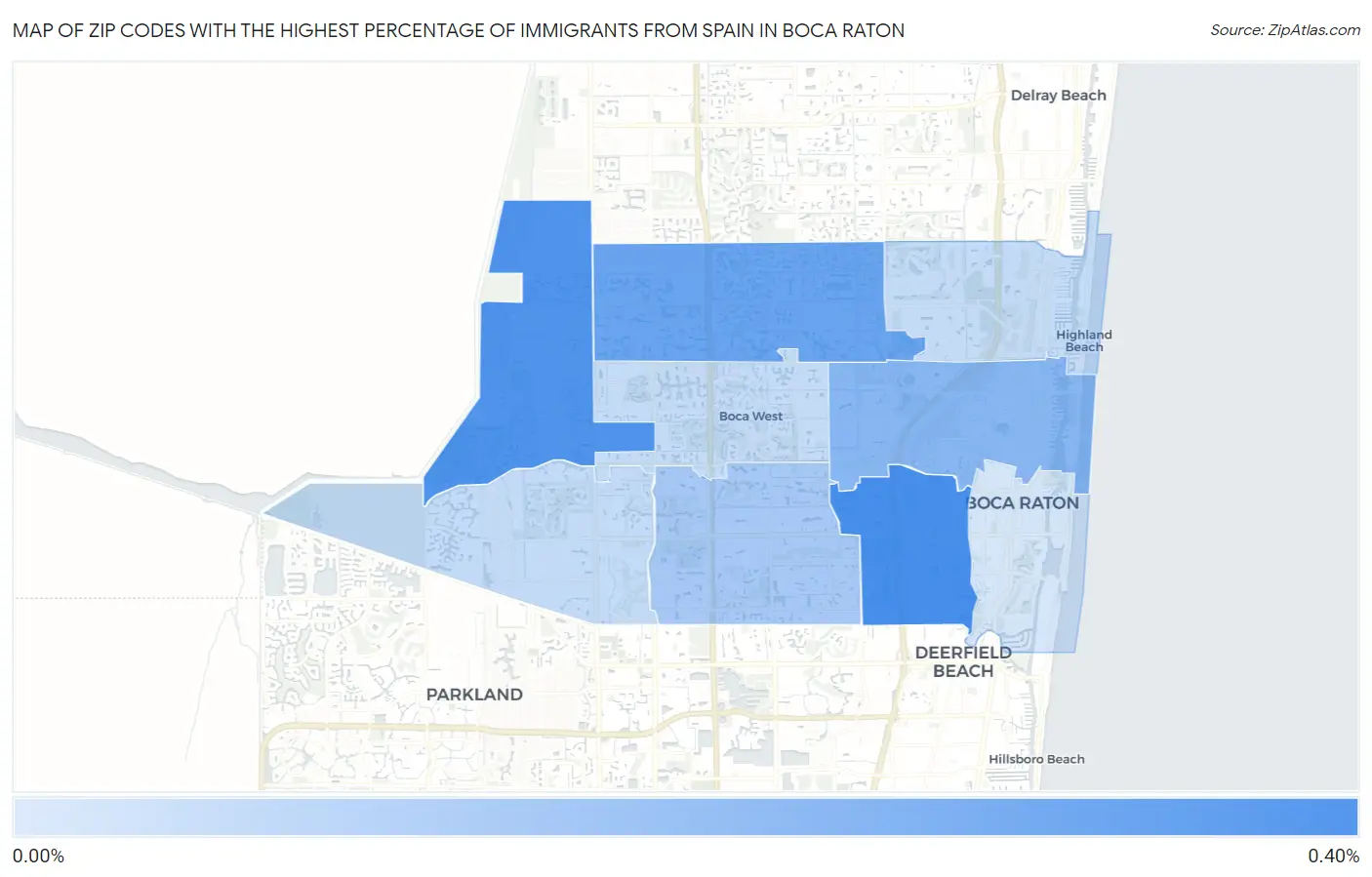 Zip Codes with the Highest Percentage of Immigrants from Spain in Boca Raton Map