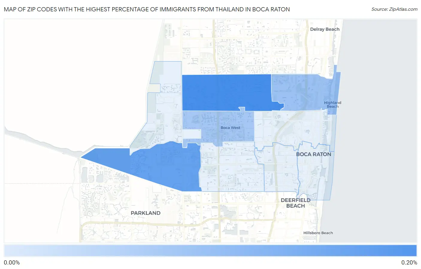 Zip Codes with the Highest Percentage of Immigrants from Thailand in Boca Raton Map