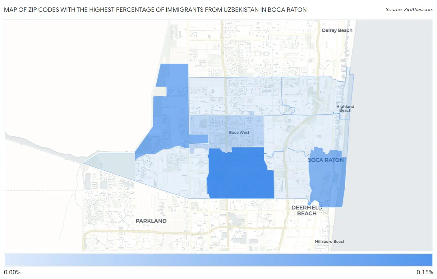 Zip Codes with the Highest Percentage of Immigrants from Uzbekistan in Boca Raton Map