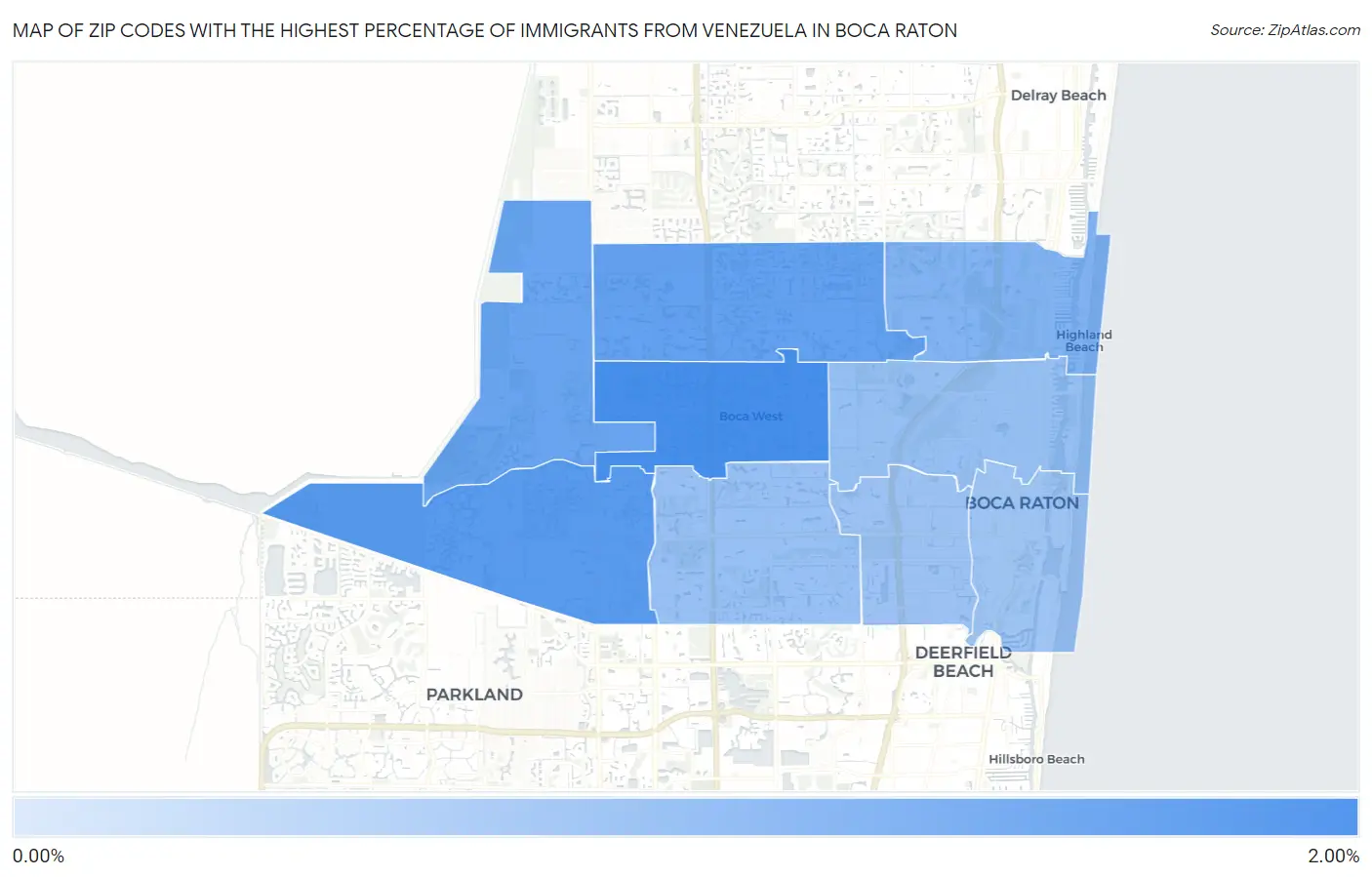 Zip Codes with the Highest Percentage of Immigrants from Venezuela in Boca Raton Map