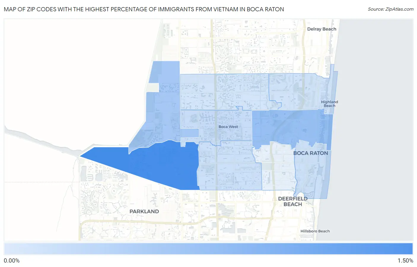Zip Codes with the Highest Percentage of Immigrants from Vietnam in Boca Raton Map