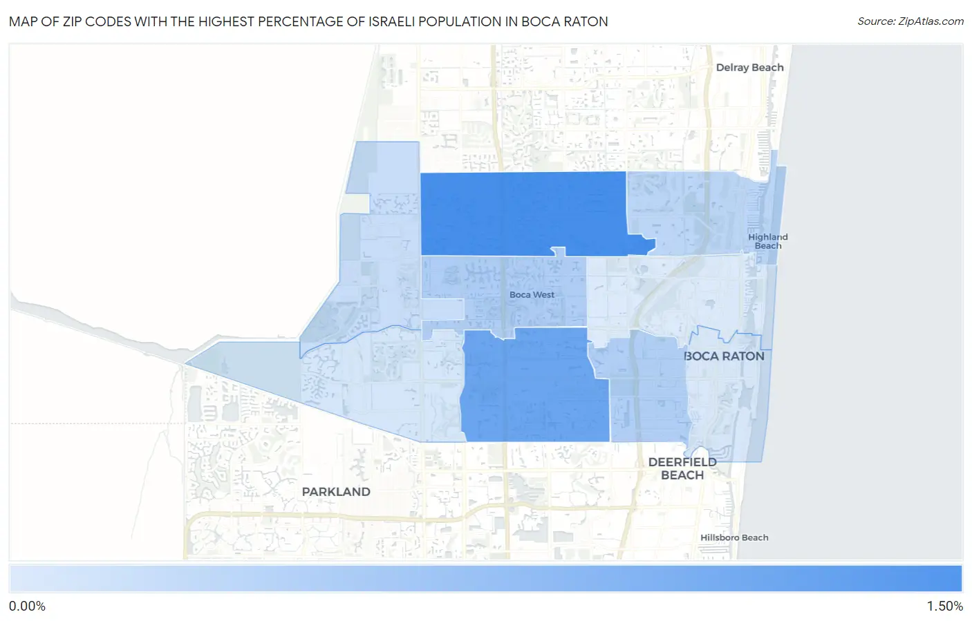 Zip Codes with the Highest Percentage of Israeli Population in Boca Raton Map
