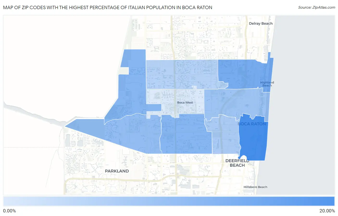 Zip Codes with the Highest Percentage of Italian Population in Boca Raton Map
