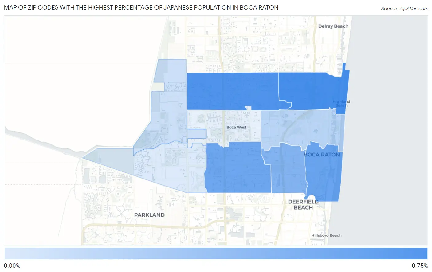 Zip Codes with the Highest Percentage of Japanese Population in Boca Raton Map