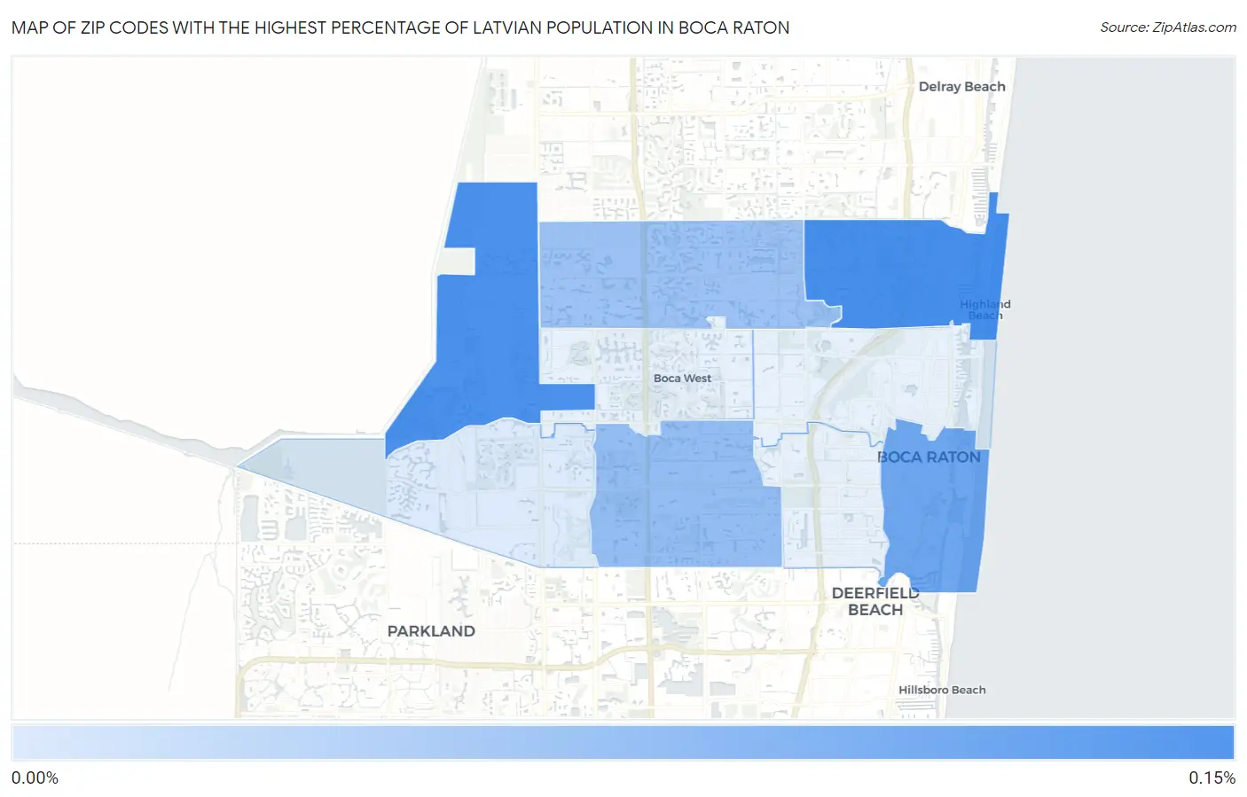 Zip Codes with the Highest Percentage of Latvian Population in Boca Raton Map