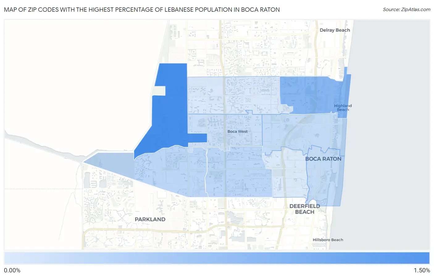 Zip Codes with the Highest Percentage of Lebanese Population in Boca Raton Map