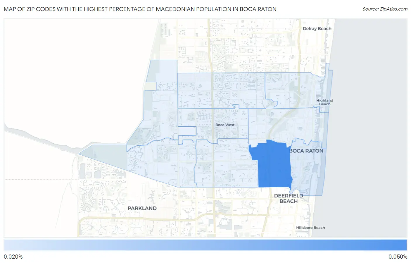Zip Codes with the Highest Percentage of Macedonian Population in Boca Raton Map