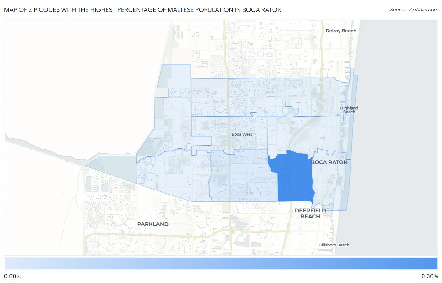 Zip Codes with the Highest Percentage of Maltese Population in Boca Raton Map