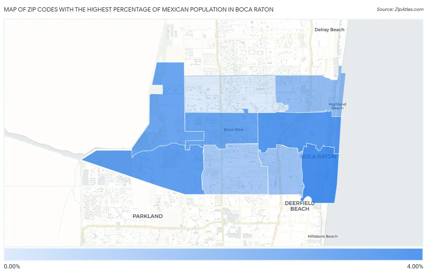 Zip Codes with the Highest Percentage of Mexican Population in Boca Raton Map