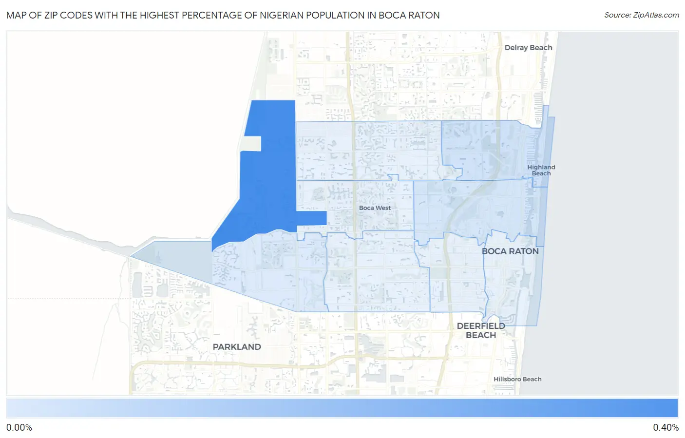 Zip Codes with the Highest Percentage of Nigerian Population in Boca Raton Map