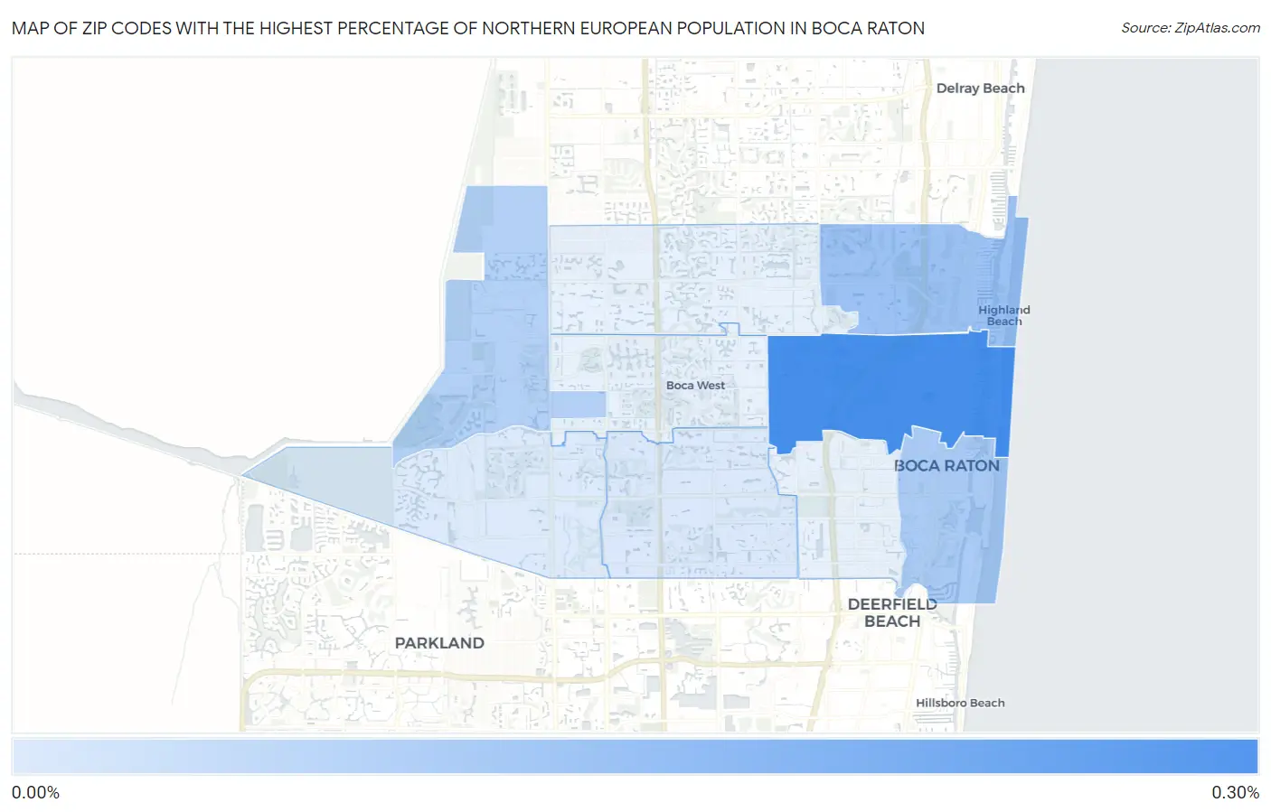 Zip Codes with the Highest Percentage of Northern European Population in Boca Raton Map