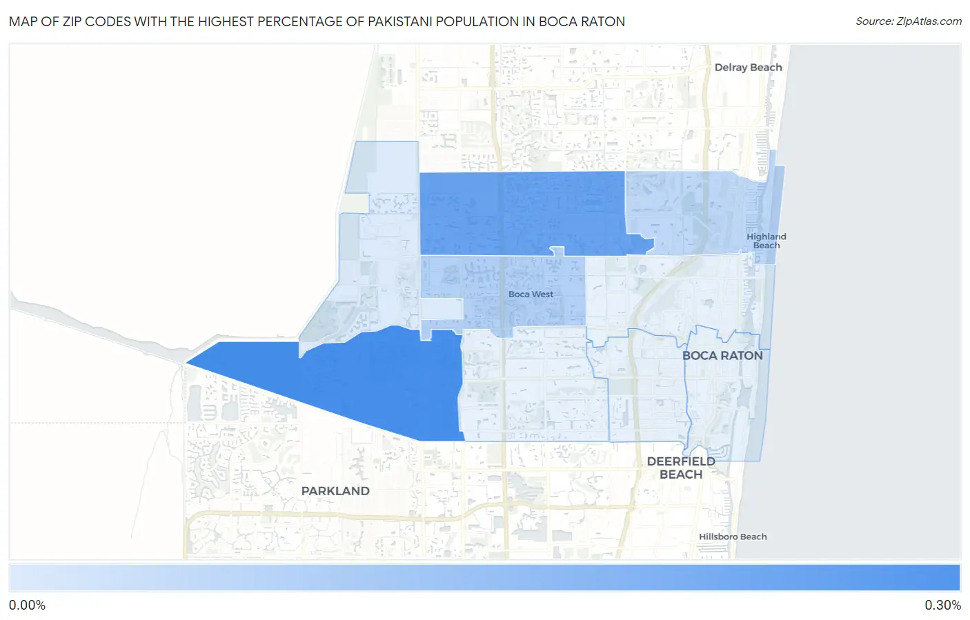 Zip Codes with the Highest Percentage of Pakistani Population in Boca Raton Map