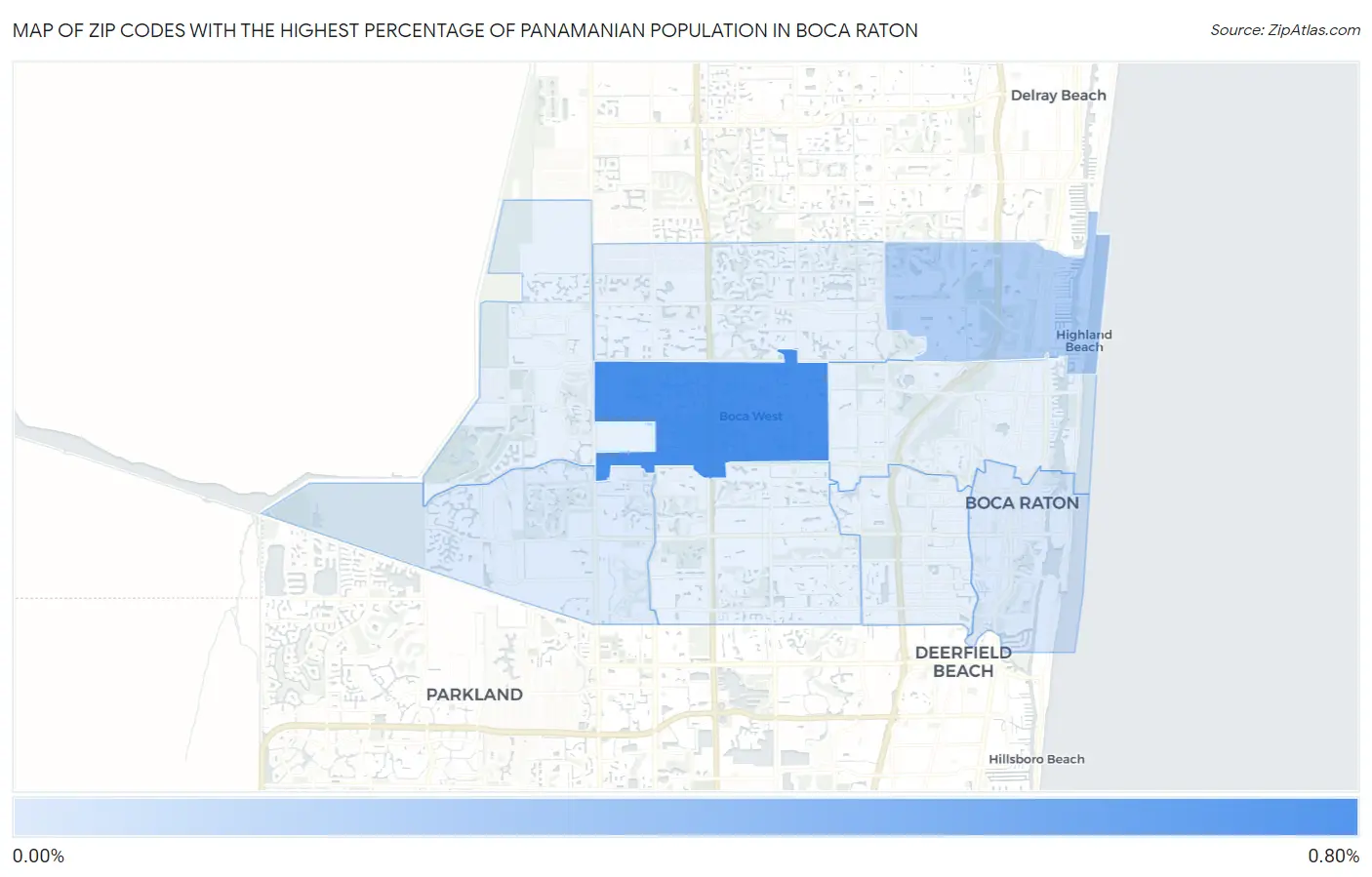 Zip Codes with the Highest Percentage of Panamanian Population in Boca Raton Map