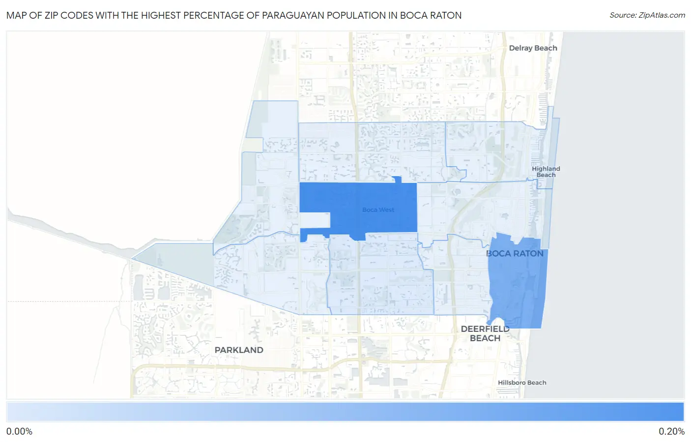 Zip Codes with the Highest Percentage of Paraguayan Population in Boca Raton Map