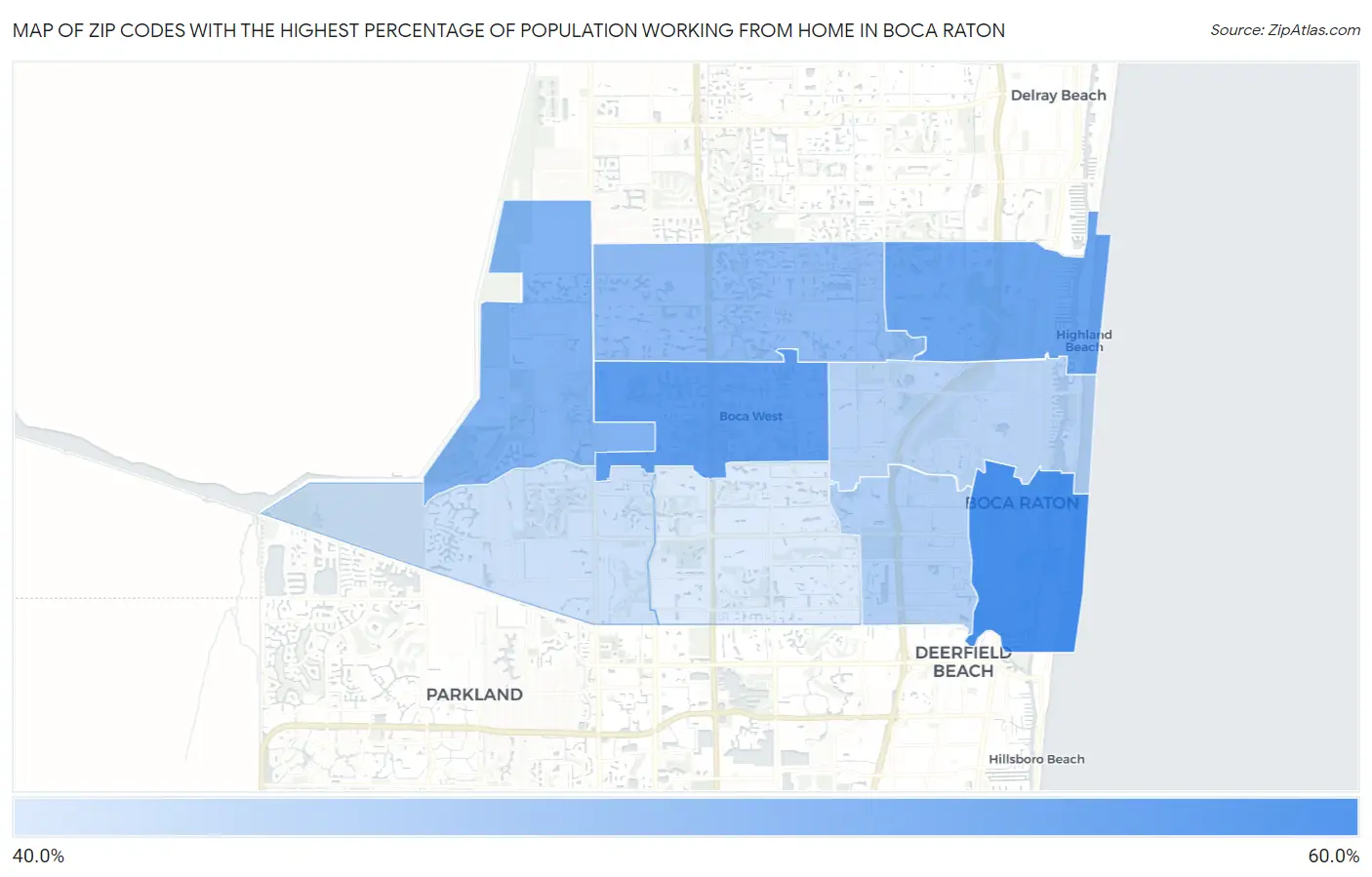 Zip Codes with the Highest Percentage of Population Working from Home in Boca Raton Map