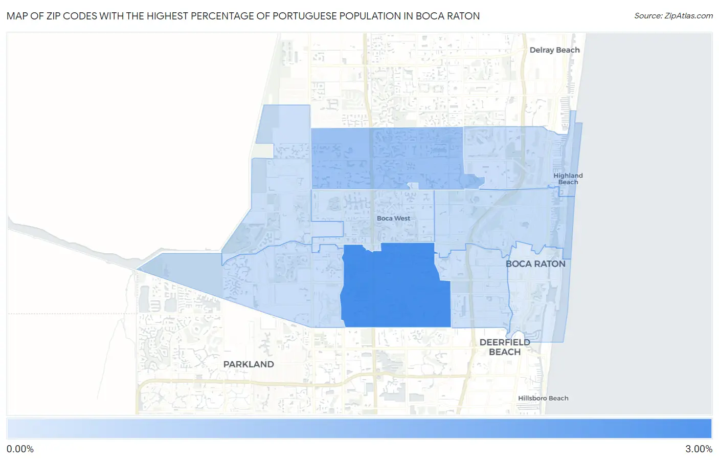 Zip Codes with the Highest Percentage of Portuguese Population in Boca Raton Map