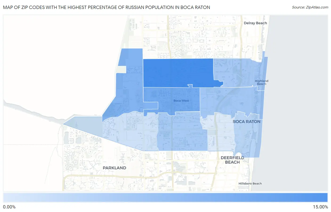 Zip Codes with the Highest Percentage of Russian Population in Boca Raton Map