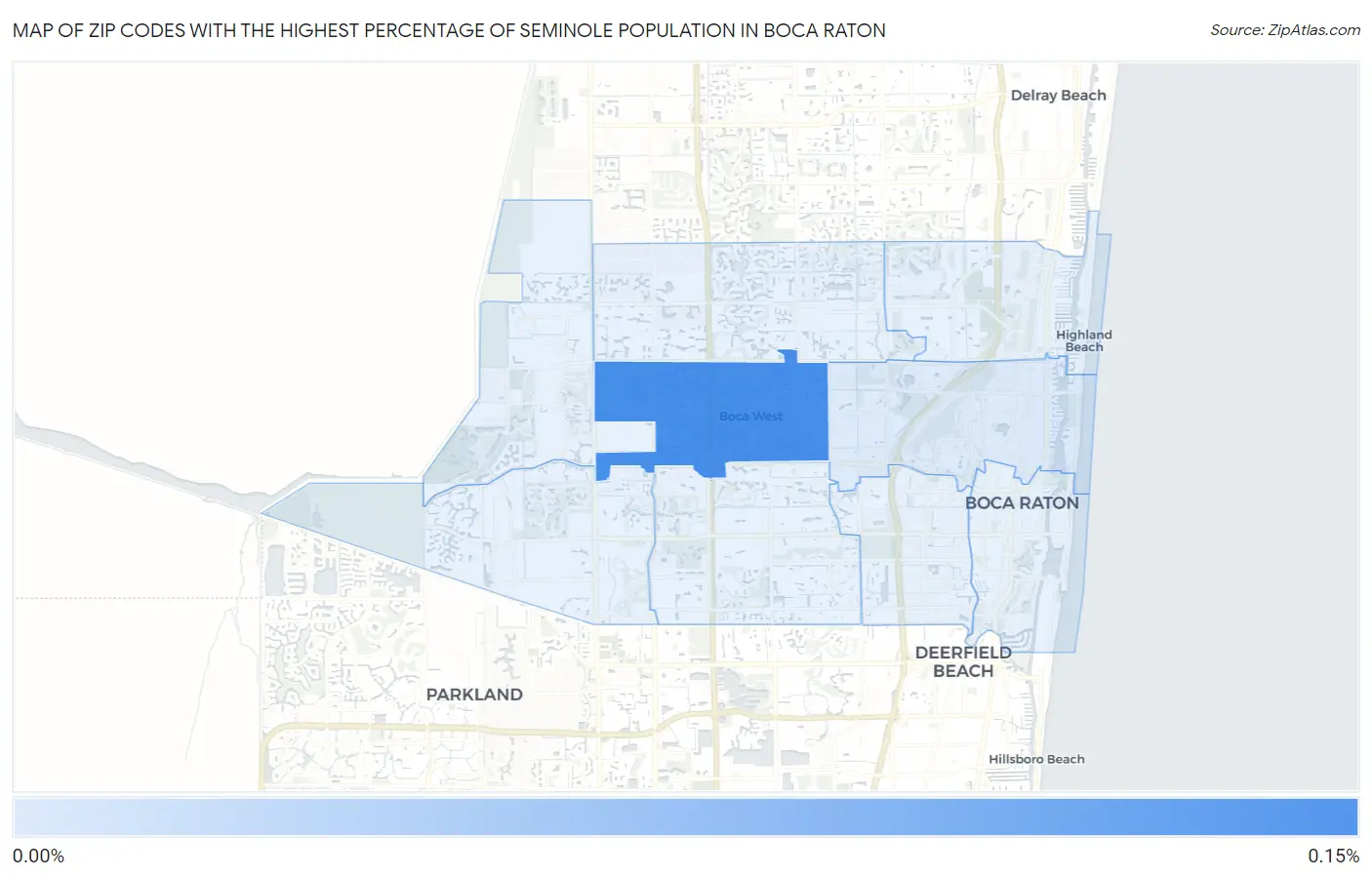 Zip Codes with the Highest Percentage of Seminole Population in Boca Raton Map