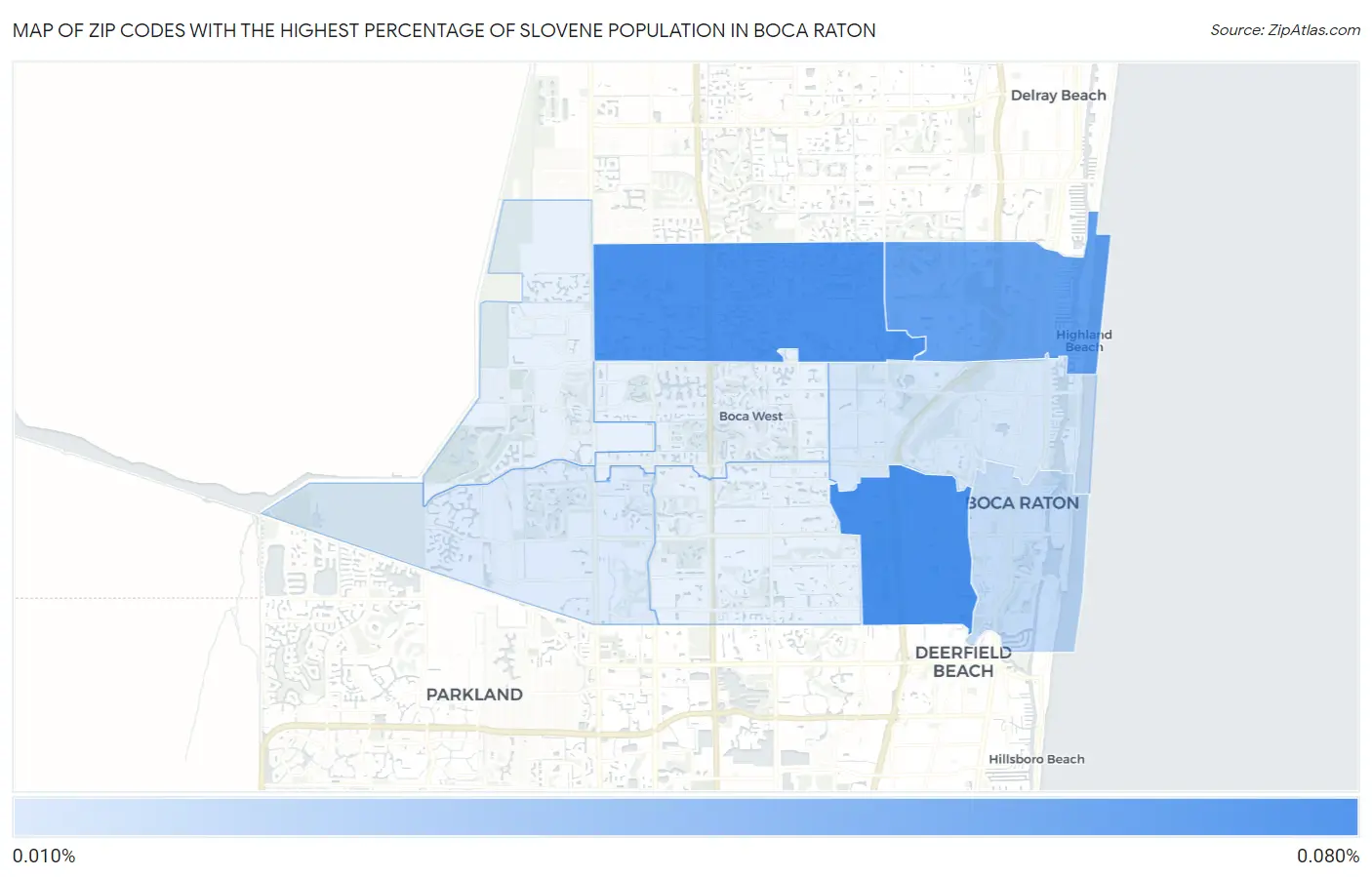 Zip Codes with the Highest Percentage of Slovene Population in Boca Raton Map
