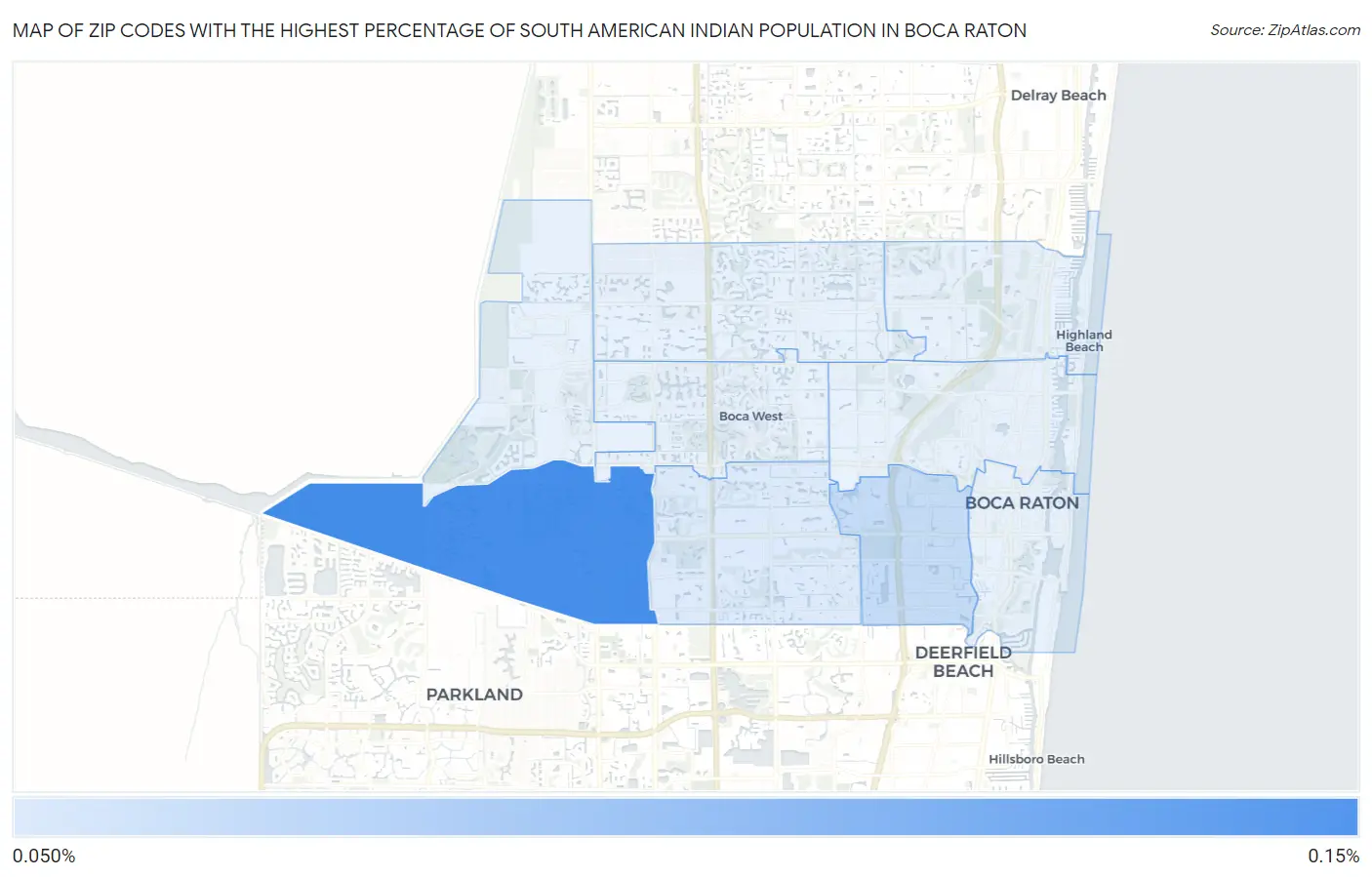 Zip Codes with the Highest Percentage of South American Indian Population in Boca Raton Map