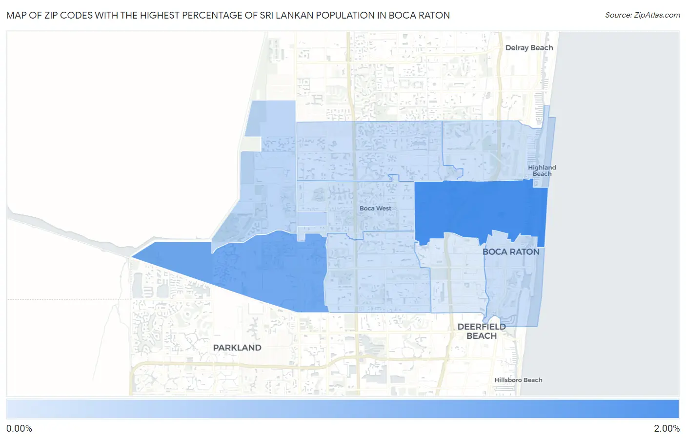 Zip Codes with the Highest Percentage of Sri Lankan Population in Boca Raton Map